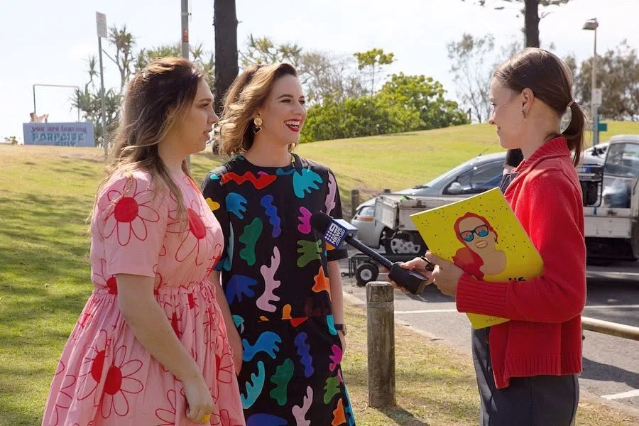Natalie Abbott and Stefanie Jones speaking with a television reporter in Coolangatta