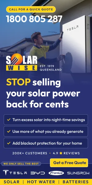 Solarwise battery campaign half page display ad with heritage badge and benefit list