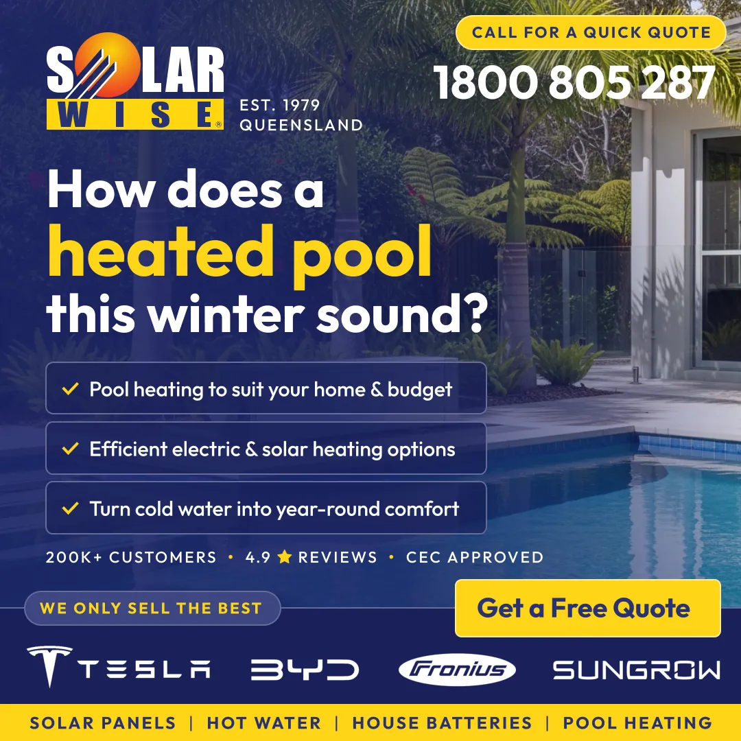 Solarwise heated pool campaign square ad asking how does a heated pool this winter sound